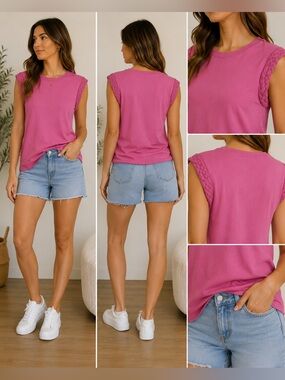 entro Pink Braided Cap Sleeve Tank Top